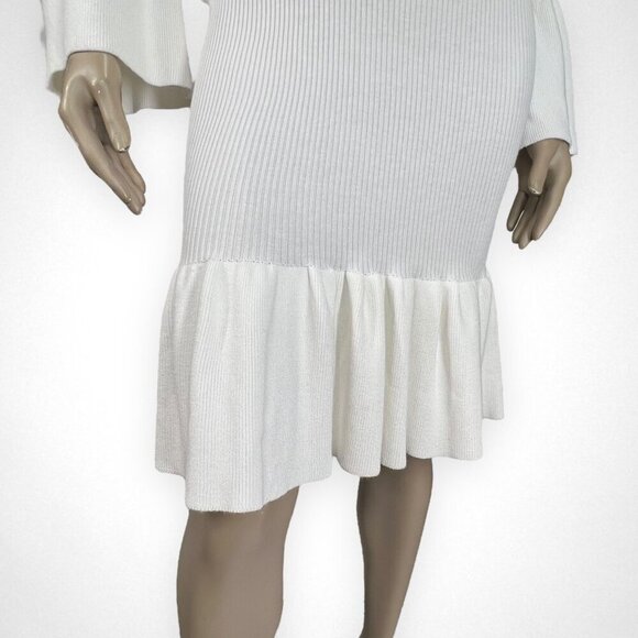 NWT ALMOST FAMOUS Medium White Ribbed Tulip Midi Dress Long Sleeve‎ Bridal - Picture 6 of 9